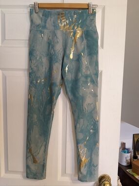 Old Navy Girls' Teal Marble Leggings with Gold Foil Accents